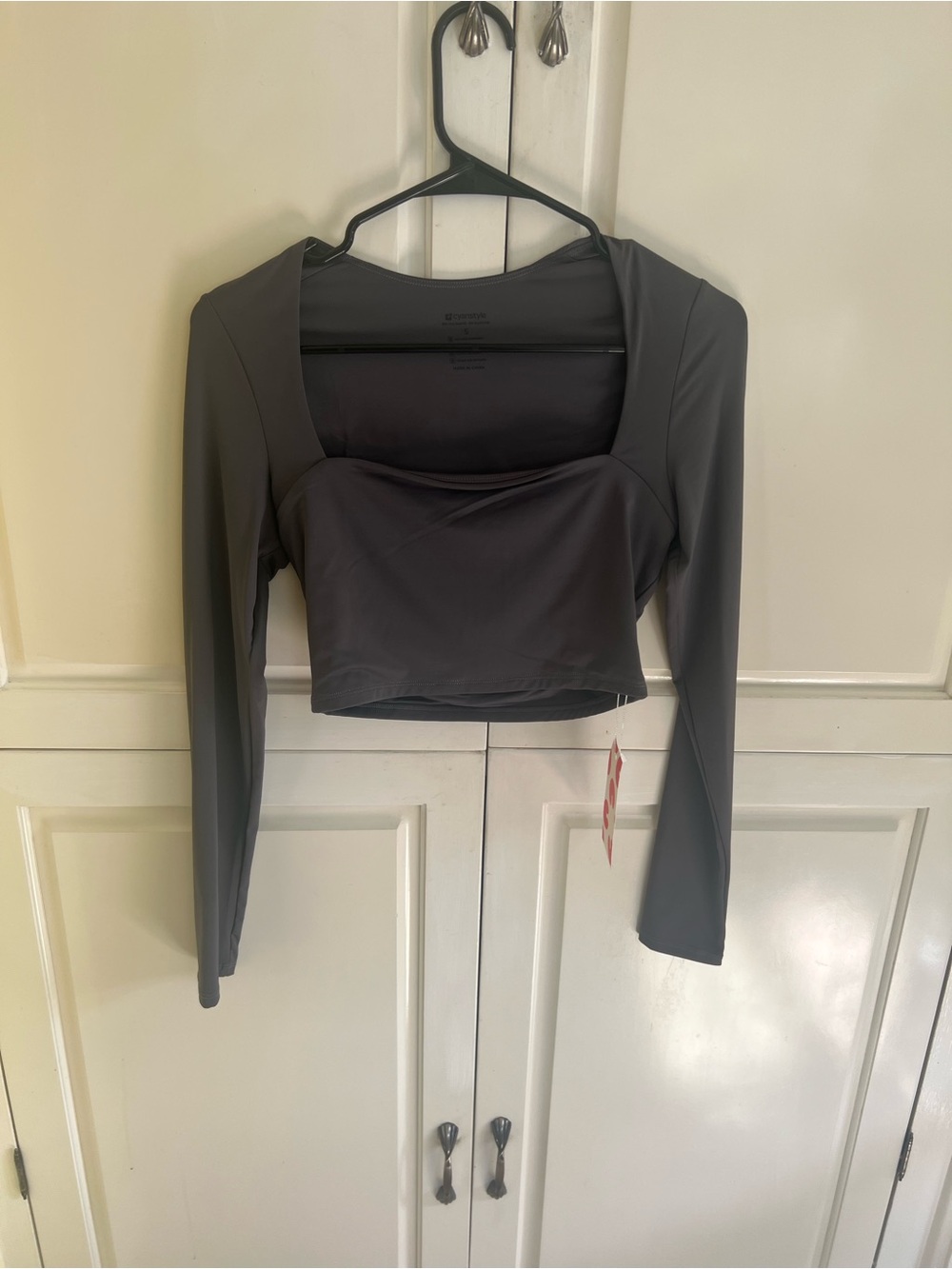 NWT Square Neck Long Sleeve Crop Top in Charcoal Gray